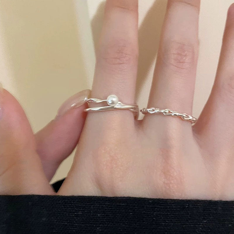 3 本組 リングセット リボン / パール / チェーン シルバーカラー 可愛いアクセサリー