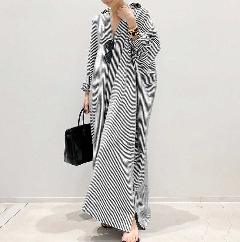 ストライプ柄シャツワンピースカジュアルワンピース