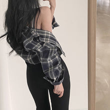 画像をギャラリービューアに読み込む, チェック柄ショート丈シャツトップス
