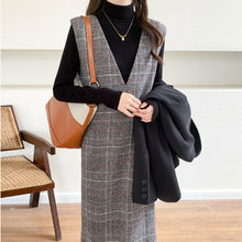 画像をギャラリービューアに読み込む, チェック柄Ｖネックベストワンピースカジュアルワンピース
