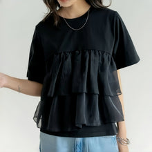画像をギャラリービューアに読み込む, メッシュ切替フレア裾半袖Tシャツトップス
