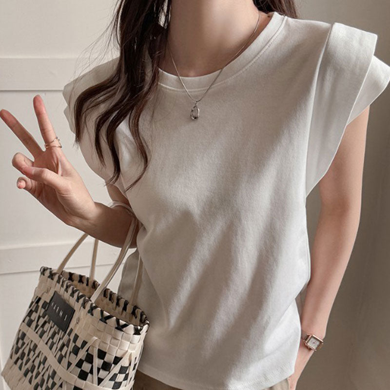 フレンチ袖無地シンプルコーデTシャツトップス