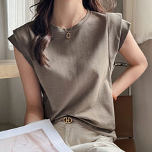 画像をギャラリービューアに読み込む, フレンチ袖無地シンプルコーデTシャツトップス
