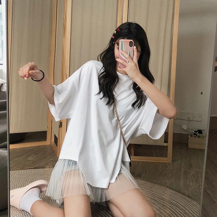 無地半袖メッシュ切替半袖Tシャツトップス