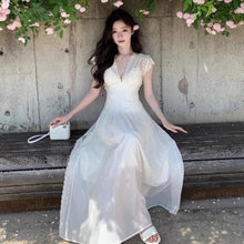 画像をギャラリービューアに読み込む, V ネックロングワンピース レディース ウエストマーク デート ガーデンウェディング 大人可愛いデートワンピース
