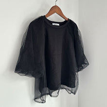 画像をギャラリービューアに読み込む, パフスリーブ半袖メッシュ切替Tシャツトップス

