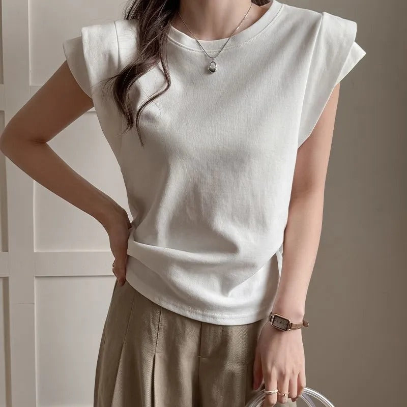 フレンチ袖無地シンプルコーデTシャツトップス