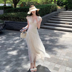 V ネックロングワンピース レディース ウエストマーク デート ガーデンウェディング 大人可愛いデートワンピース