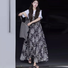 画像をギャラリービューアに読み込む, 白プリントTシャツ＆花柄サスベンダーワンピースセットアップ
