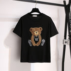 クマプリント半袖Tシャツ＆チェック柄不規則スカートセットアップ