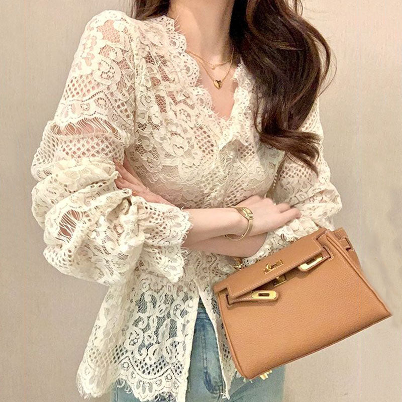 レース花柄シャツトップス
