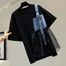 画像をギャラリービューアに読み込む, デニムポケット切替半袖Tシャツメッシュ切替トップス
