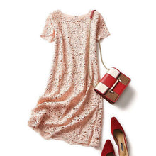 画像をギャラリービューアに読み込む, レース透かし彫り半袖Hラインカジュアルワンピース優雅コーデエレガント二次会
