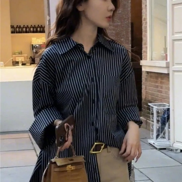 バックリボンストライプ柄シャツカジュアルトップス
