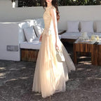 レース チュール セットアップ レディース ノースリーブ ロングスカート きれいめ デート 結婚式 パーティー