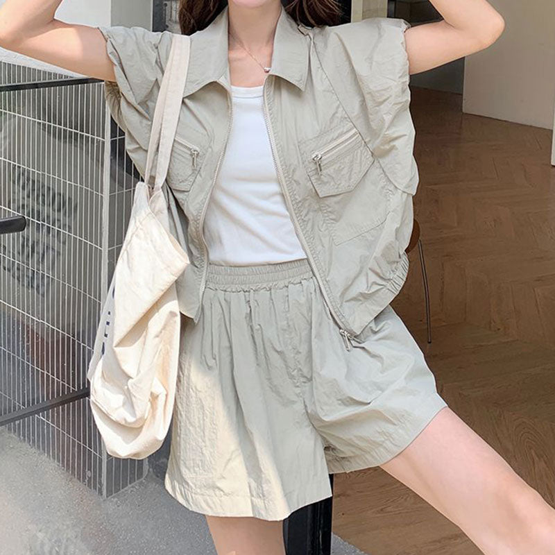 フレンチ袖コート＆ショートパンツセットアップ