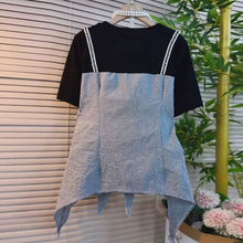 画像をギャラリービューアに読み込む, 重ね風チェック柄リボンTシャツトップス（ネック飾りなし）
