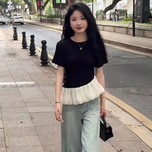 画像をギャラリービューアに読み込む, フレア裾切替半袖Tシャツトップス

