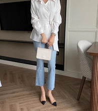 画像をギャラリービューアに読み込む, デニム八分丈ラッパズボンジーンパンツ3カラー選択ボトムス
