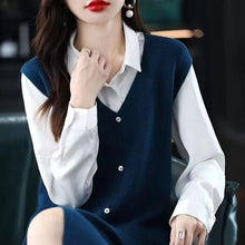 画像をギャラリービューアに読み込む, ニットベストワンピース偽ボタン付きスリットカジュアルワンピース着回しコーデしやすいワンピース
