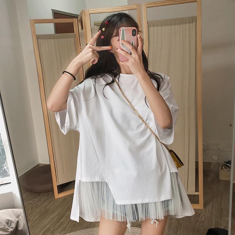 無地半袖メッシュ切替半袖Tシャツトップス
