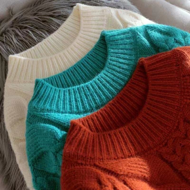 ケーブル編み無地シンプルニットセーターコーデしやすいトップス