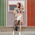 INSけだるい風レデイースファッション不規則デザイン感ゆったりコーデしやすいTシャツトップス