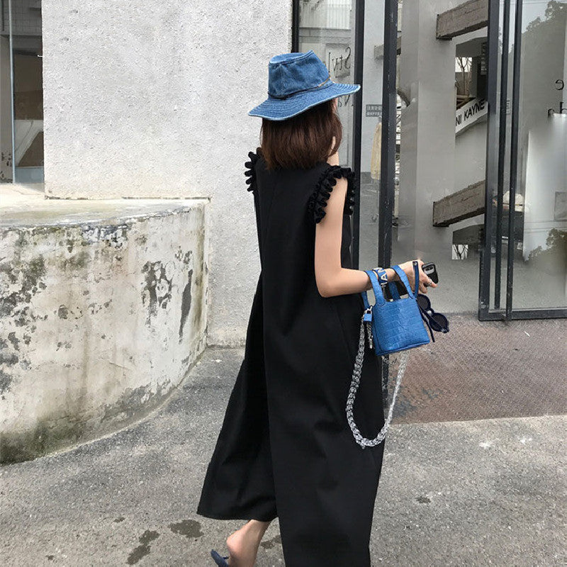 フリル裾無袖オールインワン無地シンプルジャンプスーツオールインワン