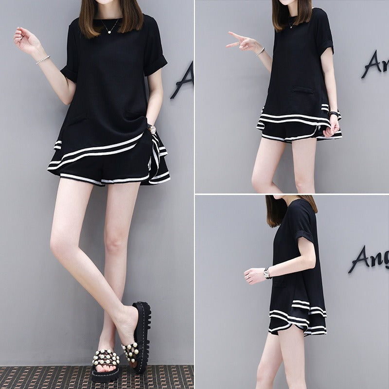 【お得】フリル裾半袖Ｔシャツ＆ショートパンツセットアップ日常家着