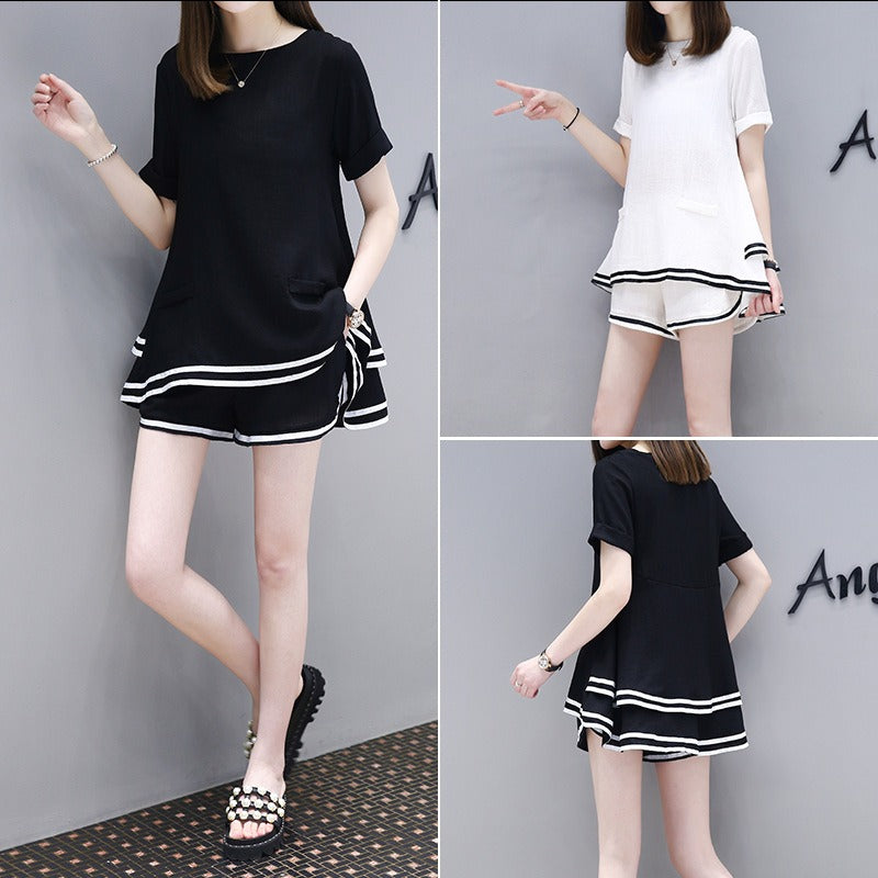 【お得】フリル裾半袖Ｔシャツ＆ショートパンツセットアップ日常家着