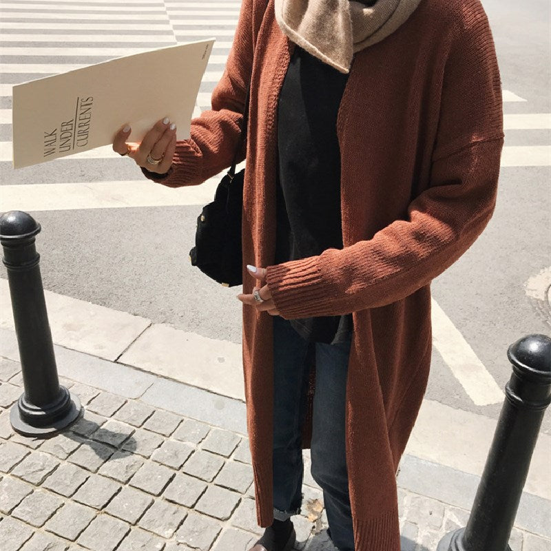 韓国風ファッション4カラー選択無地長袖ゆったり着痩せ効果合わせやすいカジュアルニットアウター