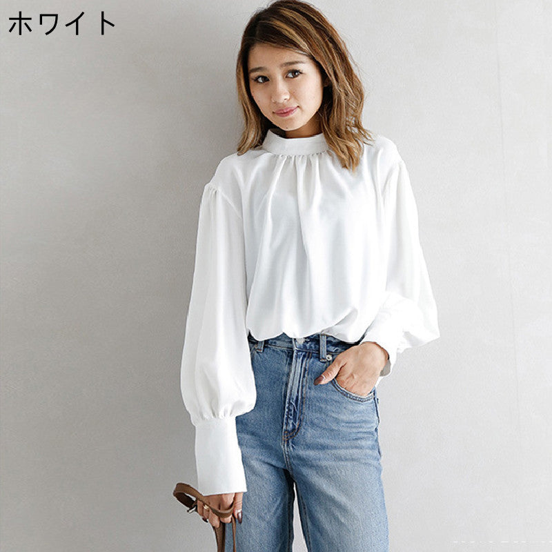 レデイースファッション無地クルーネックシフォンコーデしやすいシャツ・ブラウストップス