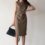 フランス気質フリル通勤無地無袖タイトスカートデートワンピース