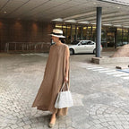 無地ゆったり無袖気質スリットロングカジュアルワンピース