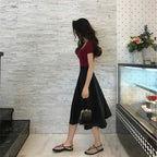 無地半袖Ｔシャツ＆Aラインスカートシンプルセットアップデートコーデ