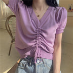 ドレープニット半袖Tシャツシンプルコーデトップス
