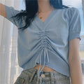 ドレープニット半袖Tシャツシンプルコーデトップス