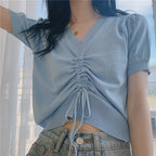 ドレープニット半袖Tシャツシンプルコーデトップス