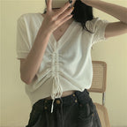 ドレープニット半袖Tシャツシンプルコーデトップス