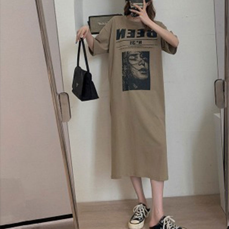 グラフィック ドロップショルダー オーバーサイズカジュアルワンピース