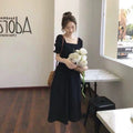 無地パフスリーブ半袖デートワンピース