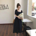 無地パフスリーブ半袖デートワンピース