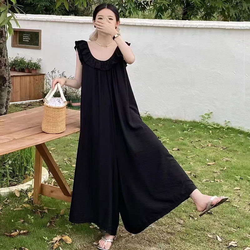 フレア裾ノースリーブオールインワンガウチョパンツスカンツ