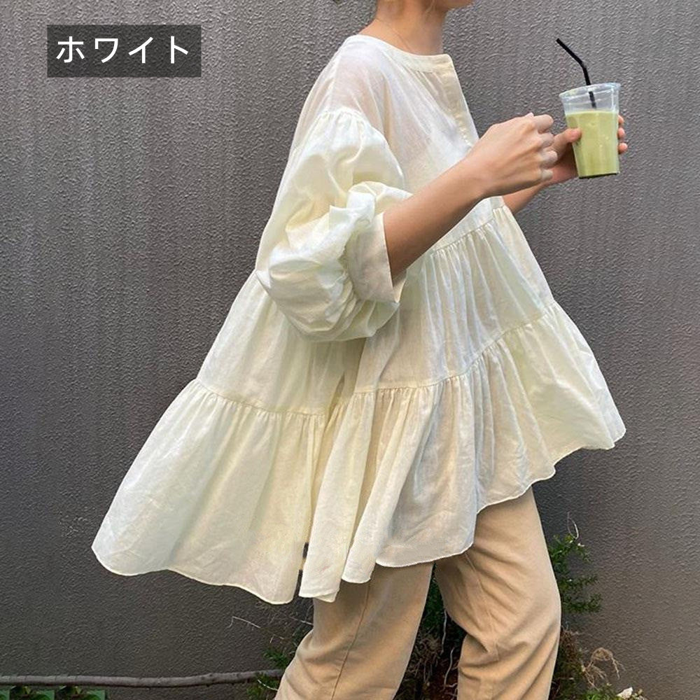 7カラーフリル裾パフスリーブブラウストップス