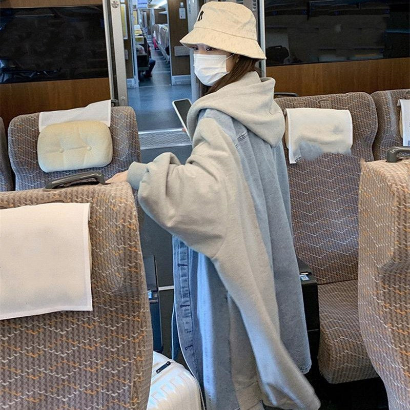 デニム切り替えゆったり着痩せ効果長袖カジュアルコーデしやすいカジュアルアウター