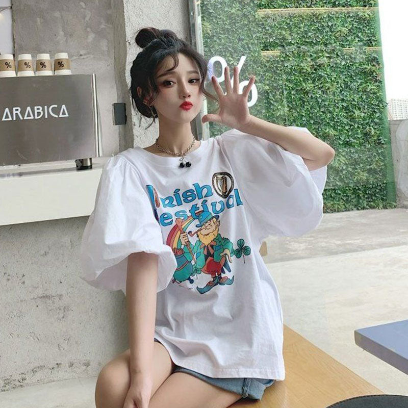 【お得】アニメプリントパフスリーブ半袖Ｔシャツトップス