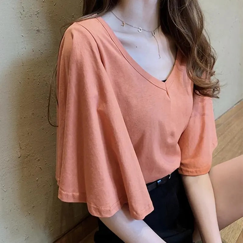 【お得】フレア裾半袖無地Tシャツトップス