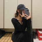 フランスファッションエレガント女性通勤Vネック長袖合わせやすいロングデートワンピース