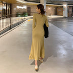 フランスファッションエレガント女性通勤Vネック長袖合わせやすいロングデートワンピース