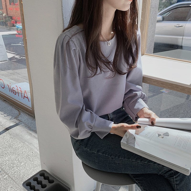 無地シンプルシフォンシャツトップス